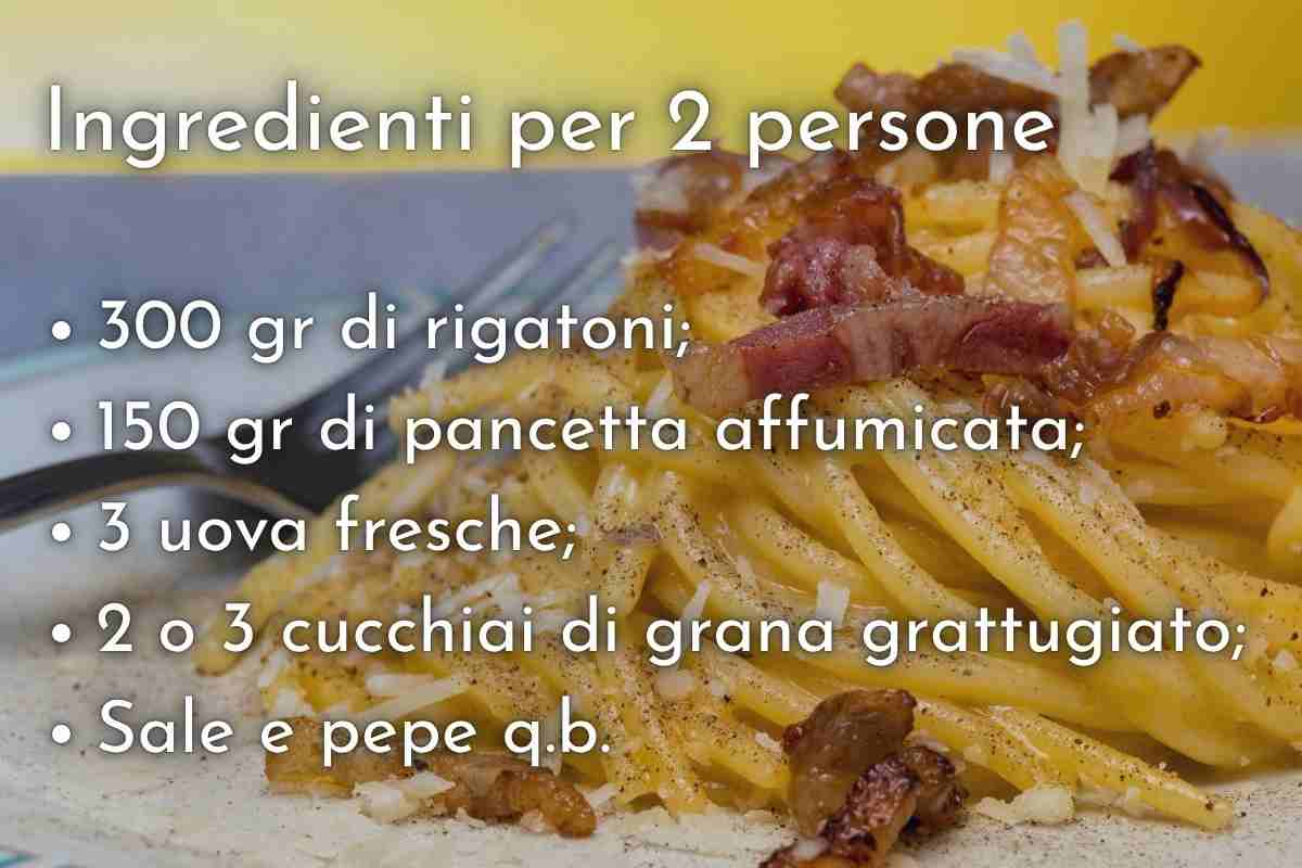carbonara e lista ingredienti