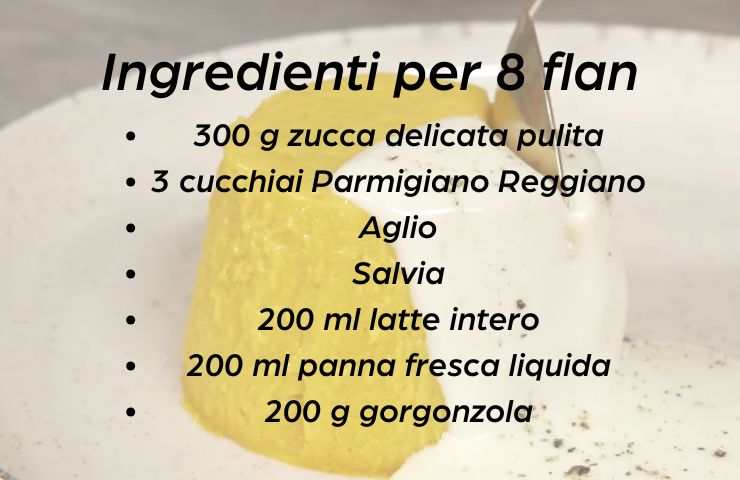 un flan di zucca e sopra gli ingredienti