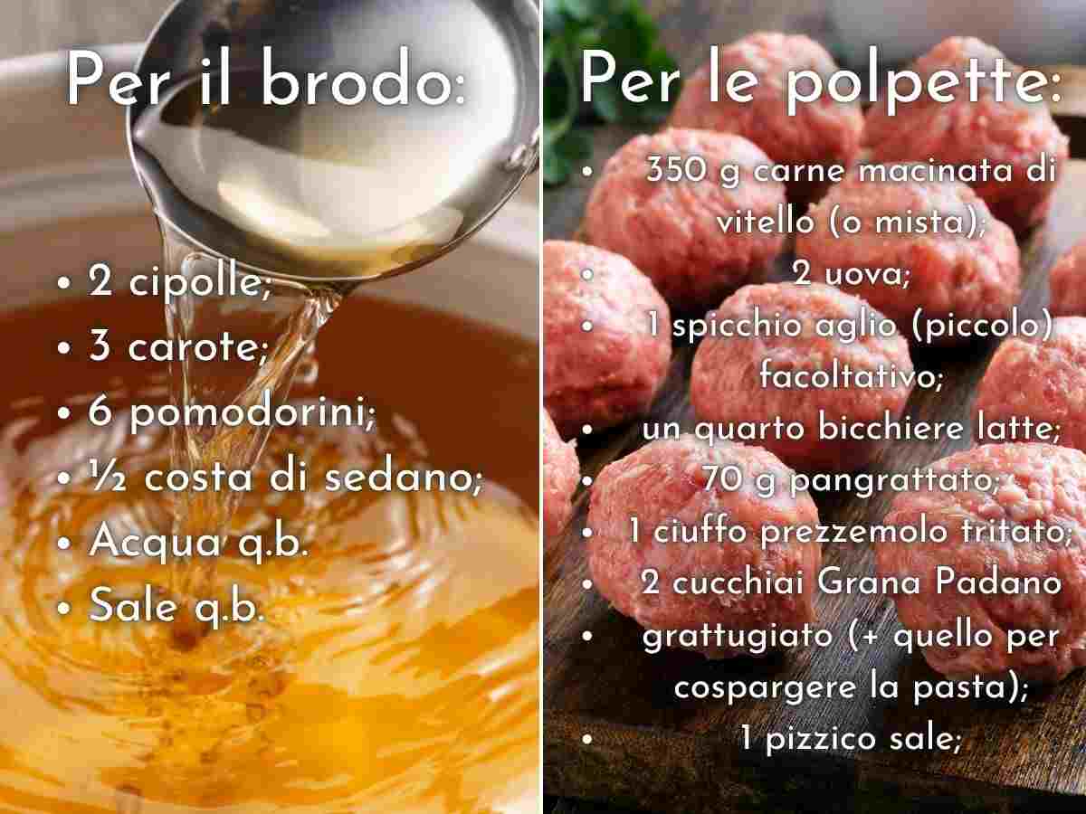 ingredienti del brodo e delle polpette