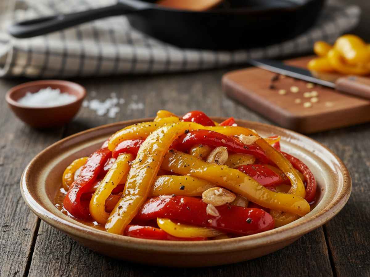 peperoni gialli e rossi in agrodolce