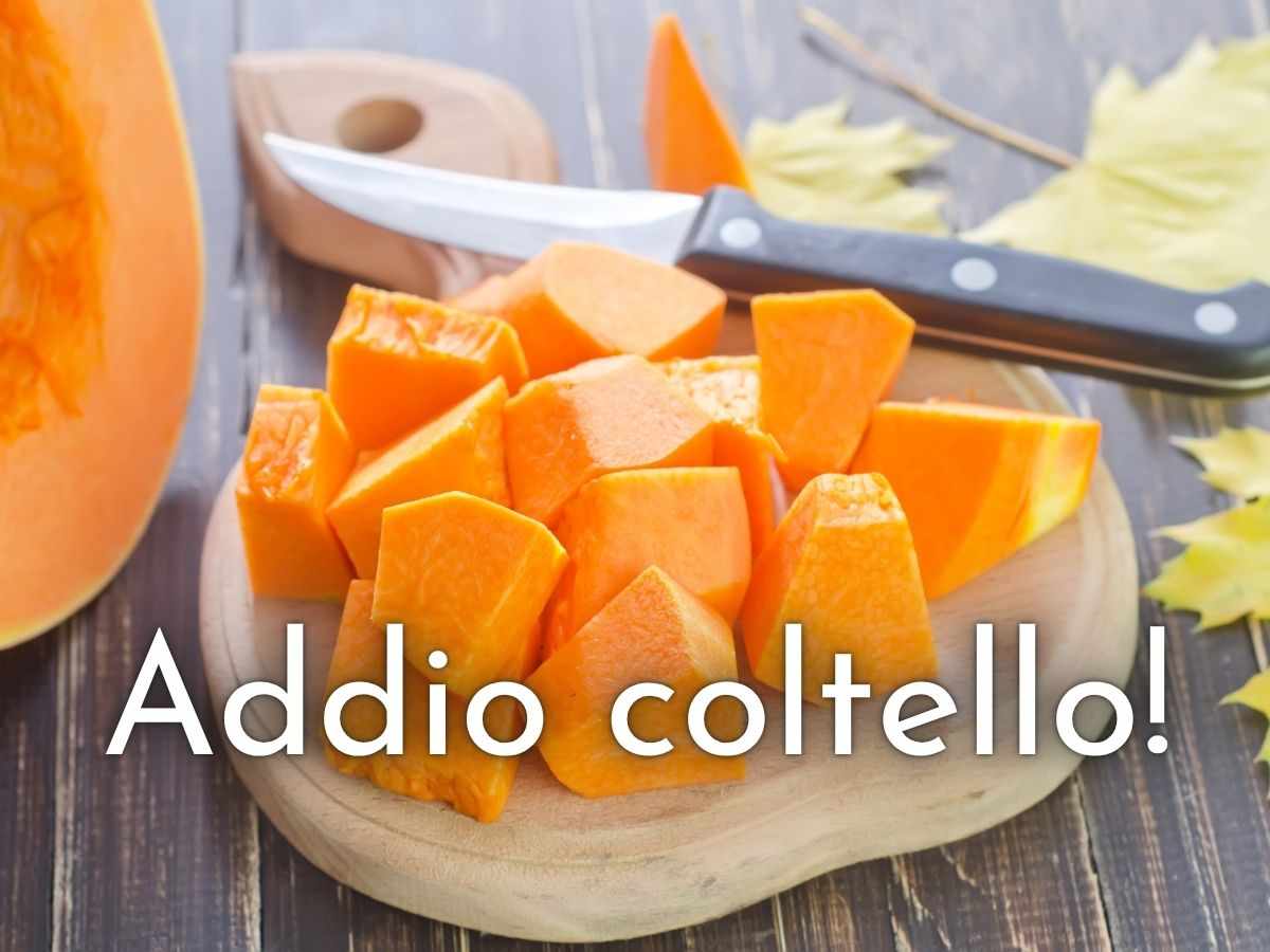 zucca rossa tagliata su un tagliere