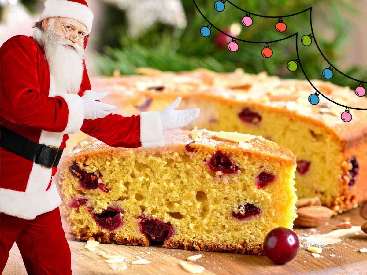 santa claus e torta con le ciliegie